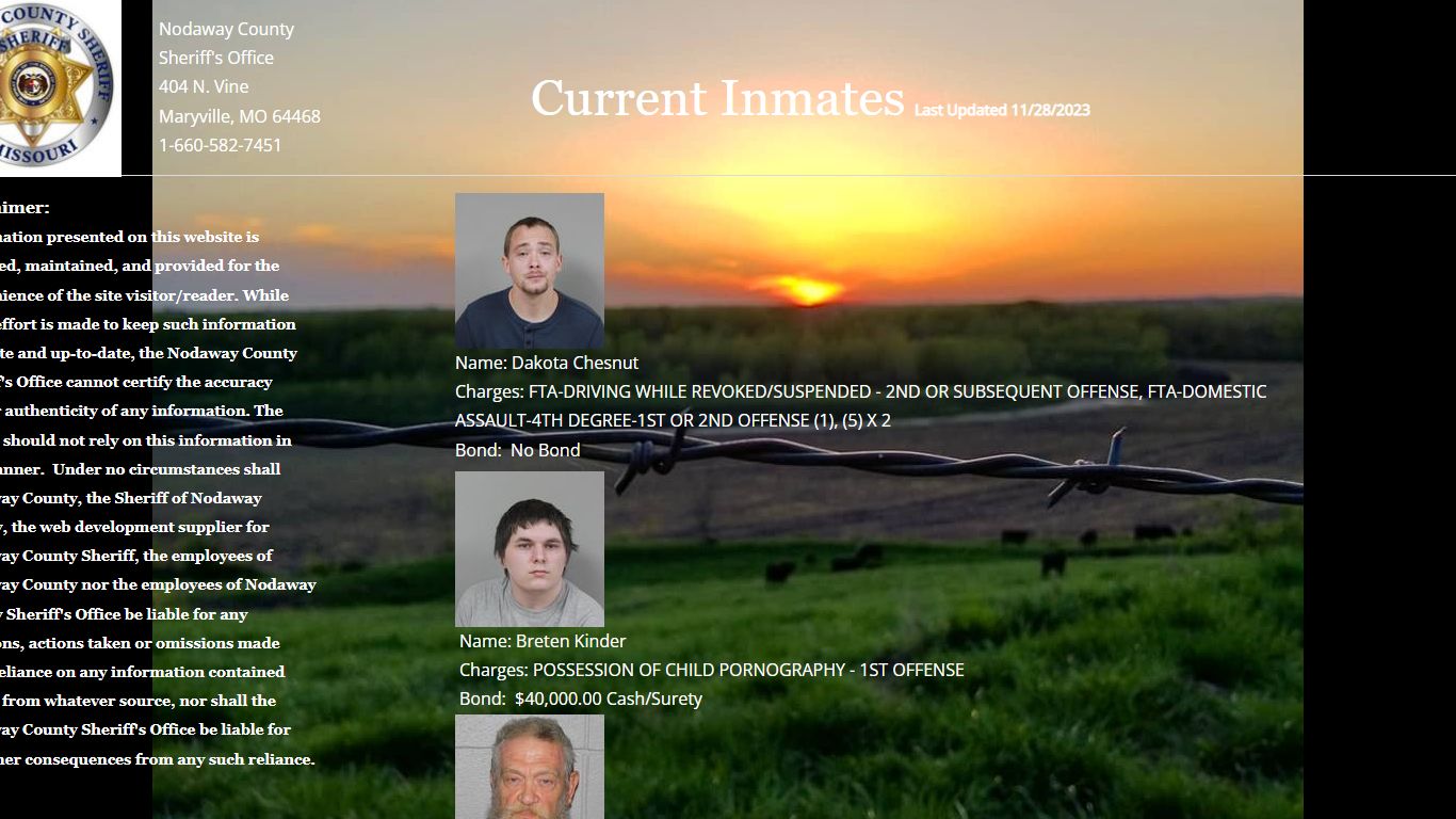 Current Inmates - Nodaway County Sheriff's Office