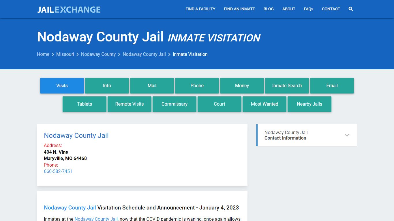 Inmate Visitation - Nodaway County Jail, MO - Jail Exchange